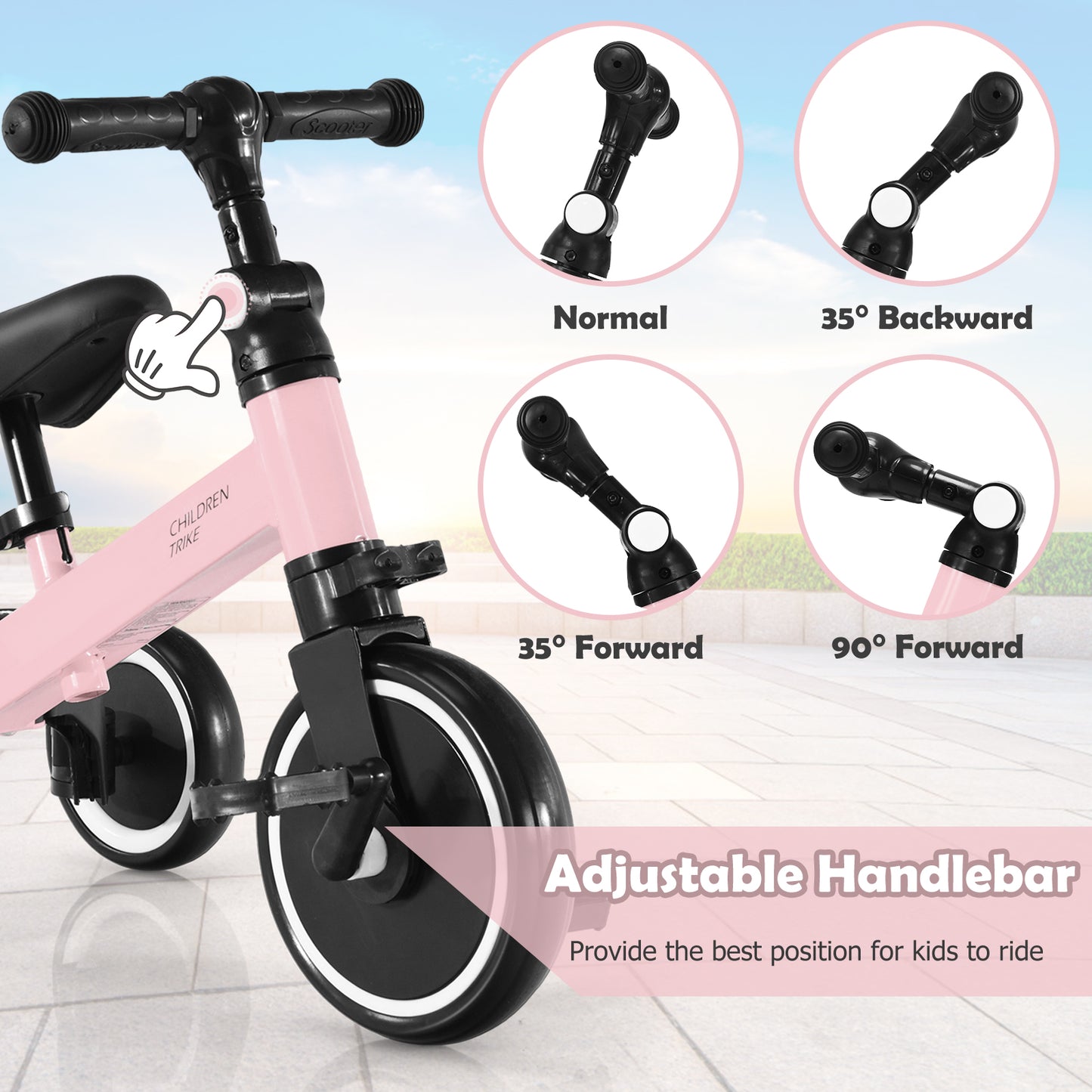 Convertible Balance Bike Kids Trike with Detachable Pedal for 1-4 Years Old Kids-Pink