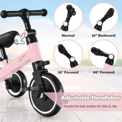 Convertible Balance Bike Kids Trike with Detachable Pedal for 1-4 Years Old Kids-Pink