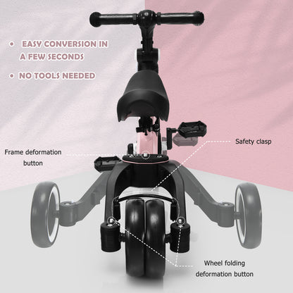 Convertible Balance Bike Kids Trike with Detachable Pedal for 1-4 Years Old Kids-Pink