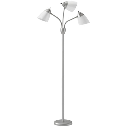 HOMCOM Arc Tree Floor Lamp with 3 Adjustable Rotating Lights, Industrial Standing Lamp with Steel Frame, Silver Tone