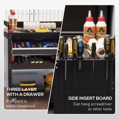 DURHAND 3-Tier Tool Trolley Cart Storage Shelf Roller Cabinet DIY Box Garage Workshop with Drawer Black