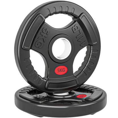 SPORTNOW Olympic Weight Plates, 2"/5cm Weight Disc Pair with Tri-Grips, 2 x 5kg Dumbbell Plates for Weightlifting and Strength Training Home Gym Fitness Workout, Black