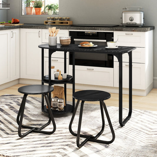 Table and 2 Bar Stools Set with Adjustable Legs for Kitchen-Black
