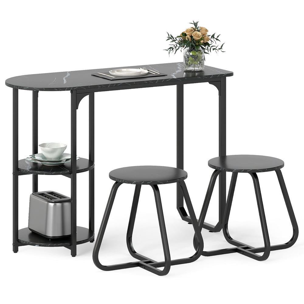 Table and 2 Bar Stools Set with Adjustable Legs for Kitchen-Black