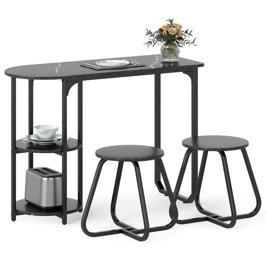 Table and 2 Bar Stools Set with Adjustable Legs for Kitchen-Black