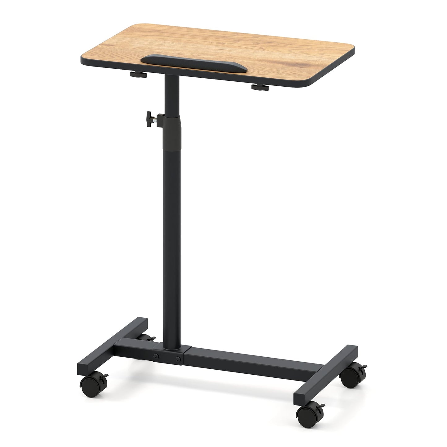 Overbed Table Tilting Bedside Table with Lockable Wheels Adjustable Height-Brown