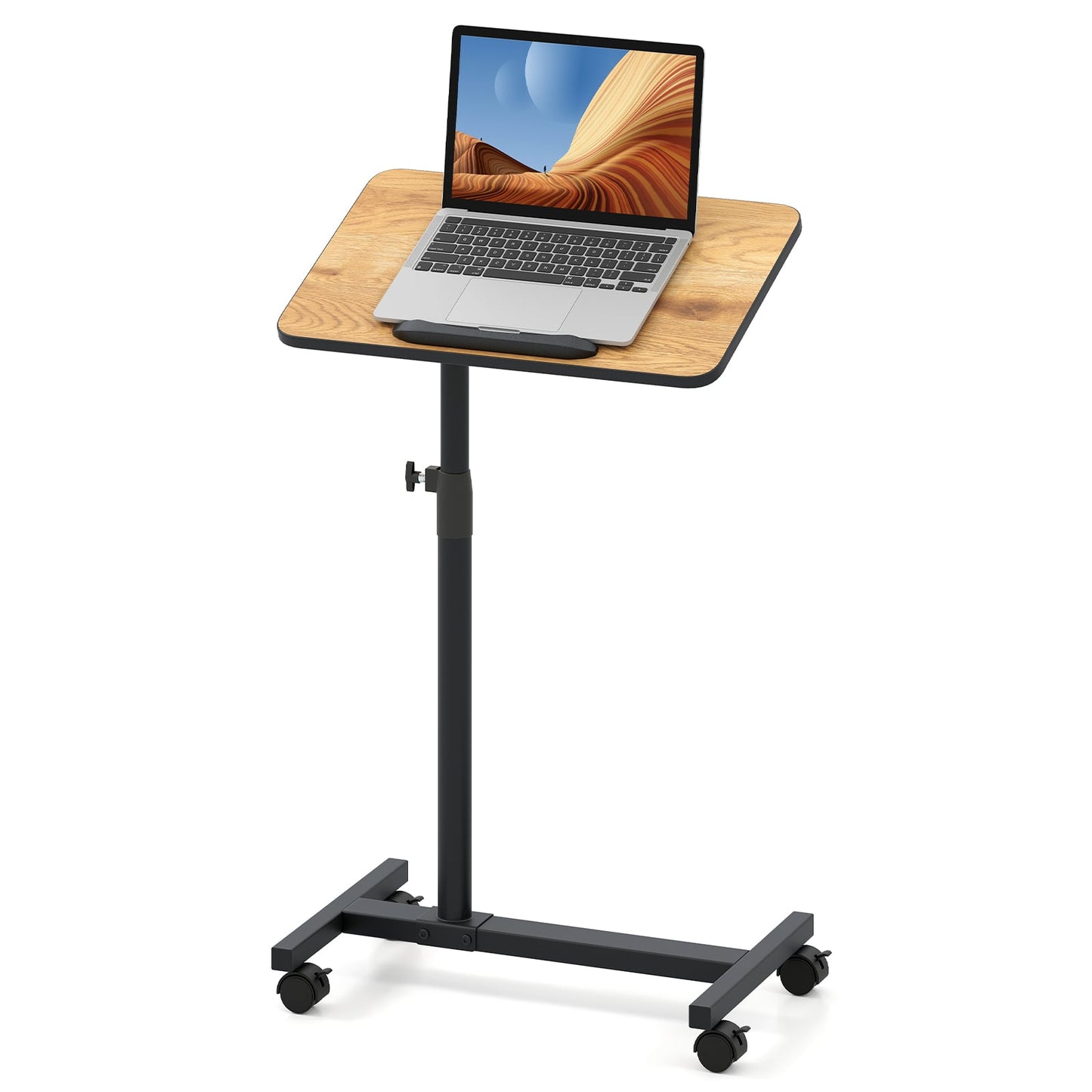Overbed Table Tilting Bedside Table with Lockable Wheels Adjustable Height-Brown
