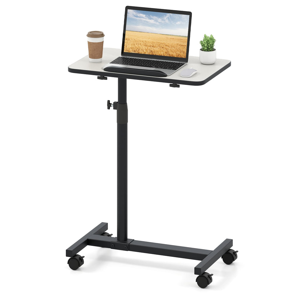 Overbed Table Tilting Bedside Table with Wheels Adjustable Height-Grey