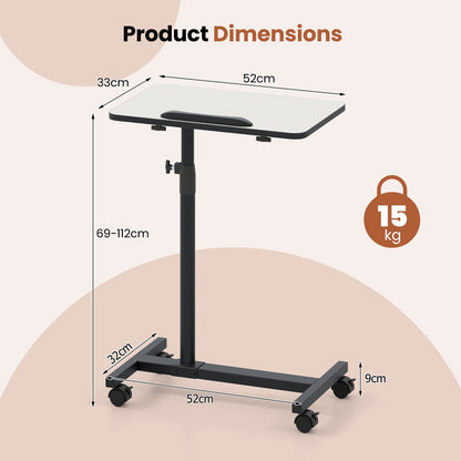 Overbed Table Tilting Bedside Table with Wheels Adjustable Height-Grey