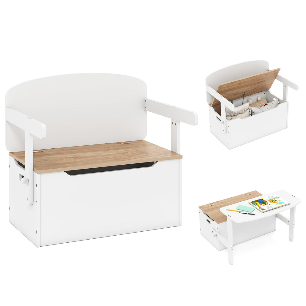 3-in-1 Kids Table and Chair Set with Toy Storage Box-Natural & White