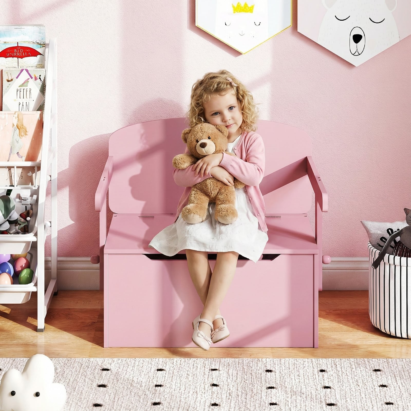 3-in-1 Kids Table and Chair Set with Toy Storage Box-Pink