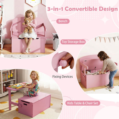 3-in-1 Kids Table and Chair Set with Toy Storage Box-Pink