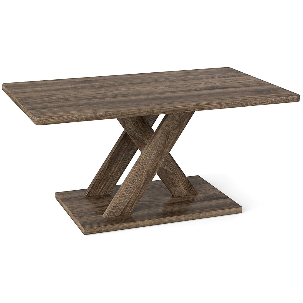 95CM Coffee Table with Stable Base and Rubber Wood Connection-Rustic Brown