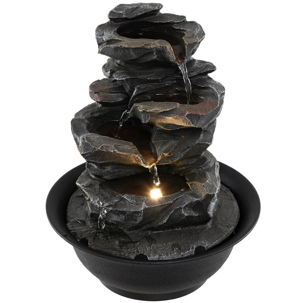 Tabletop Water Fountain Indoor Desktop Cascading Water Feature with LED Light