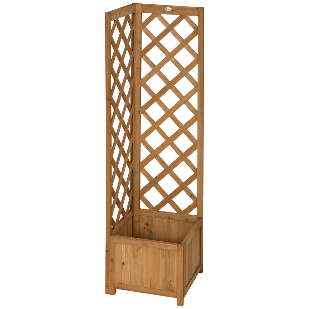 Outsunny Wooden Planter with Corner Trellis, Freestanding Raised Garden Bed with Drainage Bottom, Outdoor Planter Box, Brown
