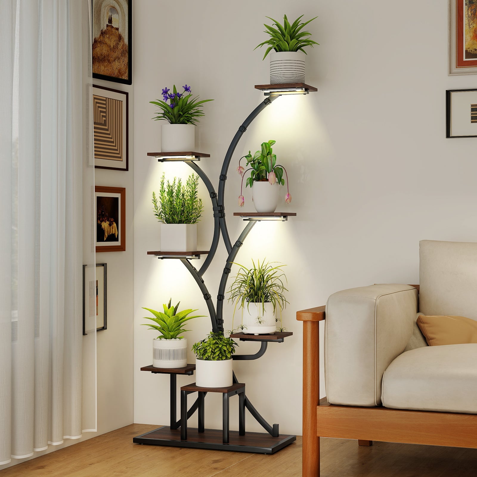 Tall 8-Tier Corner Metal Plant Shelf Set of 2 for Multiple Plants-Brown
