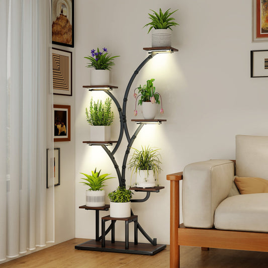 Tall 8-Tier Corner Metal Plant Shelf Set of 2 for Multiple Plants-Brown