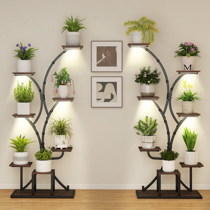 Tall 8-Tier Corner Metal Plant Shelf Set of 2 for Multiple Plants-Brown