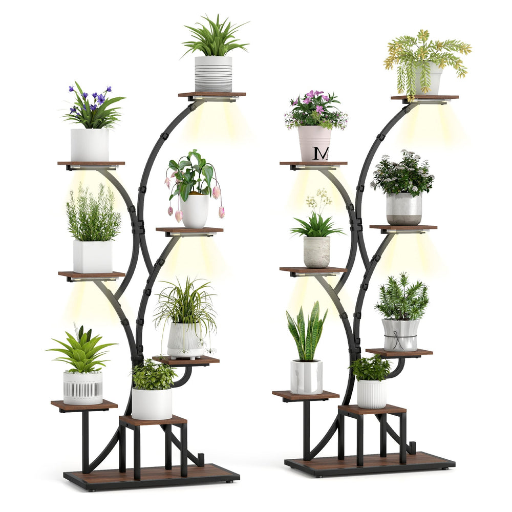 Tall 8-Tier Corner Metal Plant Shelf Set of 2 for Multiple Plants-Brown
