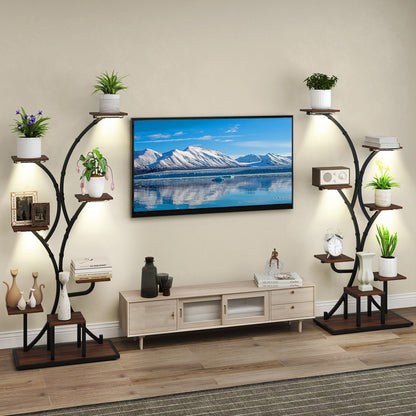 Tall 8-Tier Corner Metal Plant Shelf Set of 2 for Multiple Plants-Brown
