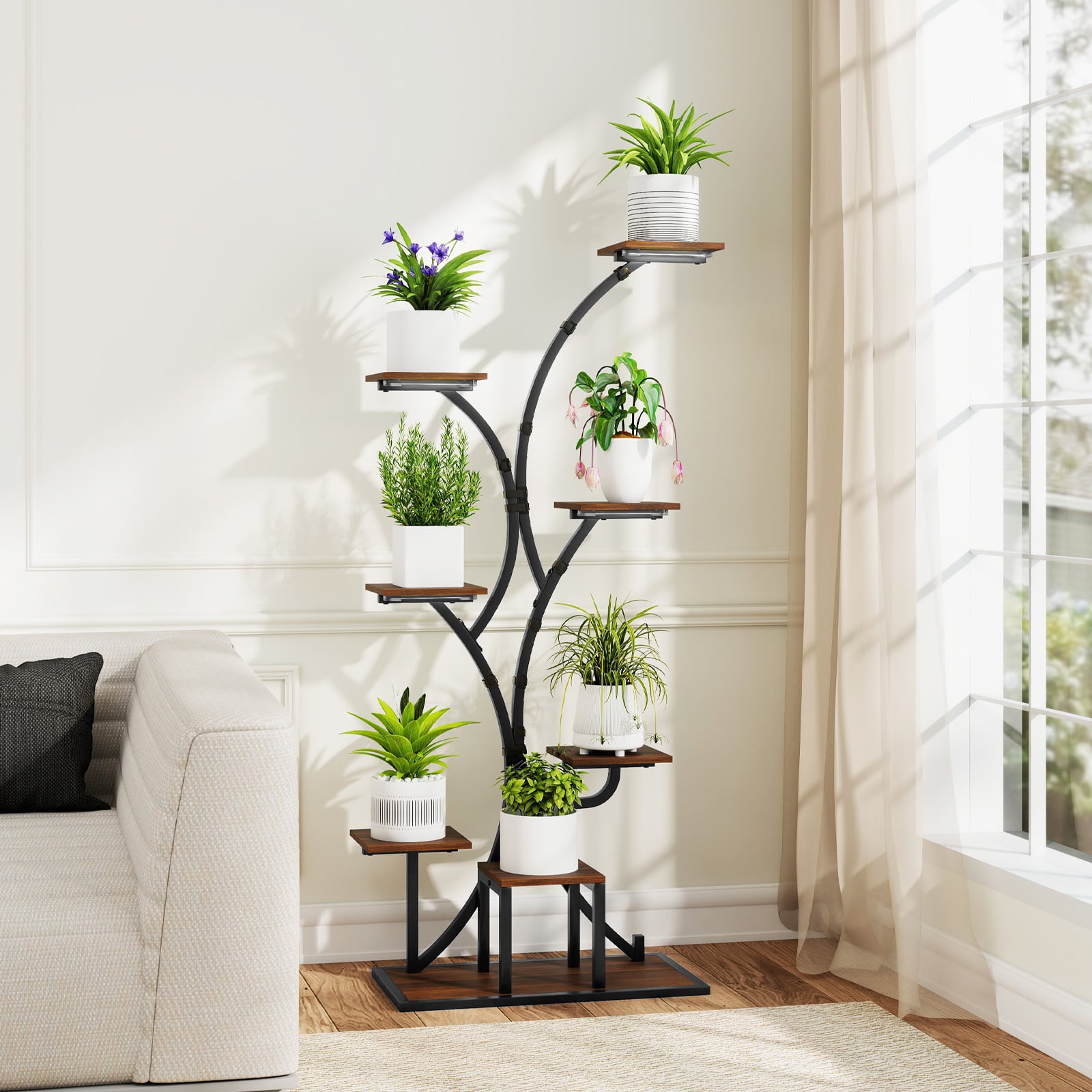 Tall 8-Tier Corner Metal Plant Shelf Set of 2 for Multiple Plants-Brown