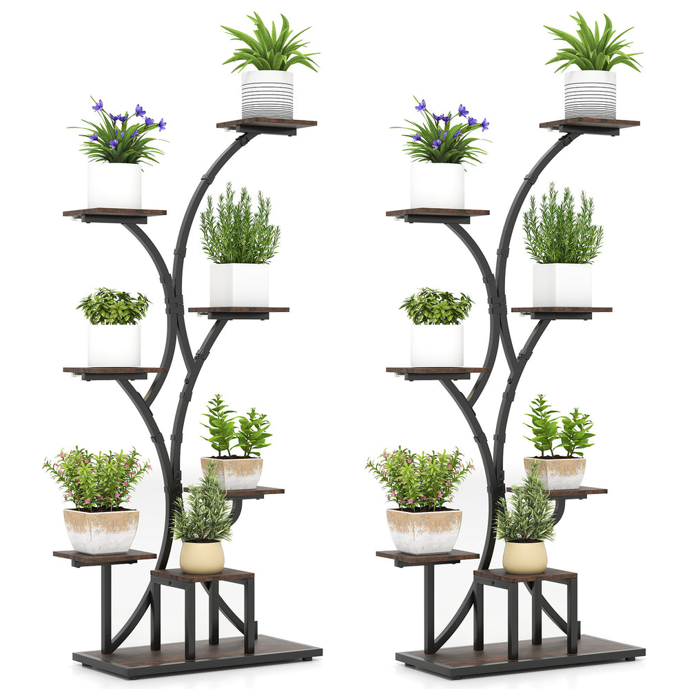 Tall 8-Tier Corner Metal Plant Shelf Set of 2 for Multiple Plants-Rustic Brown