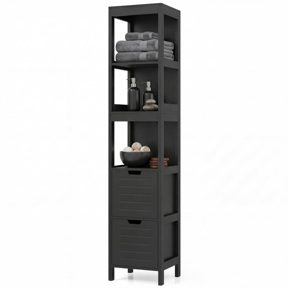 Tall Bath Storage Unit with 2 Deep Box Drawers-Black