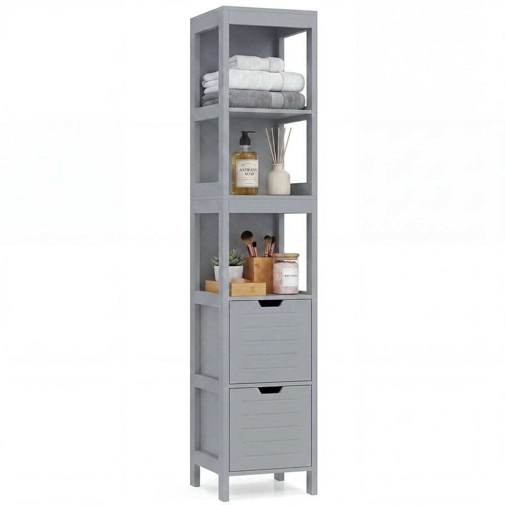 Tall Bath Storage Unit with 2 Deep Box Drawers-Grey