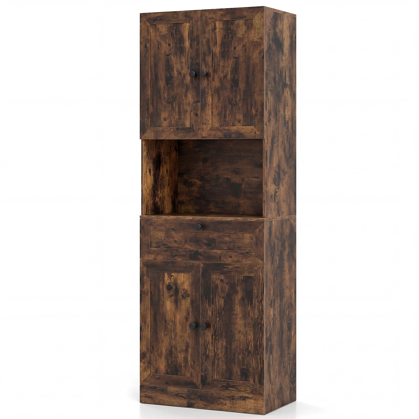 Tall Bathroom Cabinet Freestanding Storage Cabinet with 4 Doors and 1 Drawer-Brown