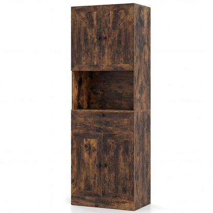 Tall Bathroom Cabinet Freestanding Storage Cabinet with 4 Doors and 1 Drawer-Brown