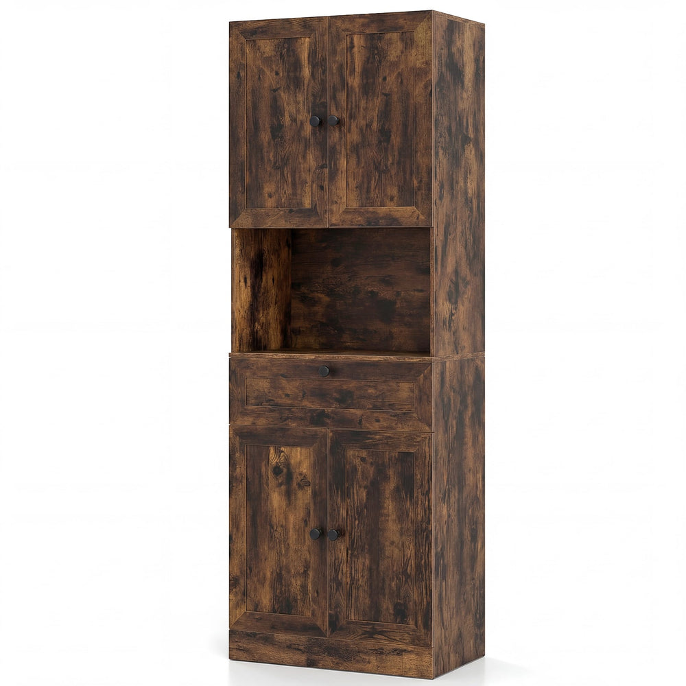 Tall Bathroom Cabinet Freestanding Storage Cabinet with 4 Doors and 1 Drawer-Brown
