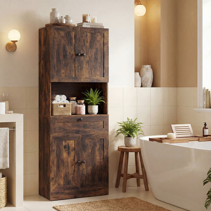 Tall Bathroom Cabinet Freestanding Storage Cabinet with 4 Doors and 1 Drawer-Brown