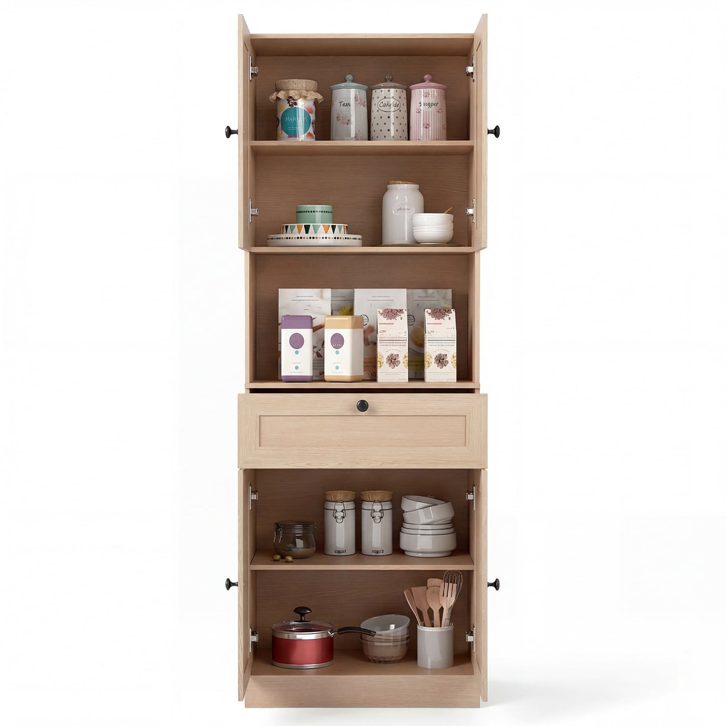 Tall Bathroom Cabinet Freestanding Storage Cabinet with 4 Doors and 1 Drawer-Natural