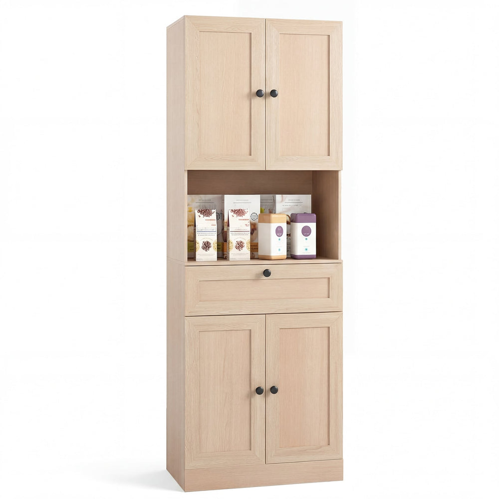 Tall Bathroom Cabinet Freestanding Storage Cabinet with 4 Doors and 1 Drawer-Natural