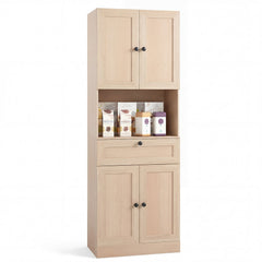 Tall Bathroom Cabinet Freestanding Storage Cabinet with 4 Doors and 1 Drawer-Natural