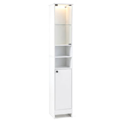 Tall Bathroom Cabinet with Lights Remote Control Open Shelves and Adjustable Shelves-White