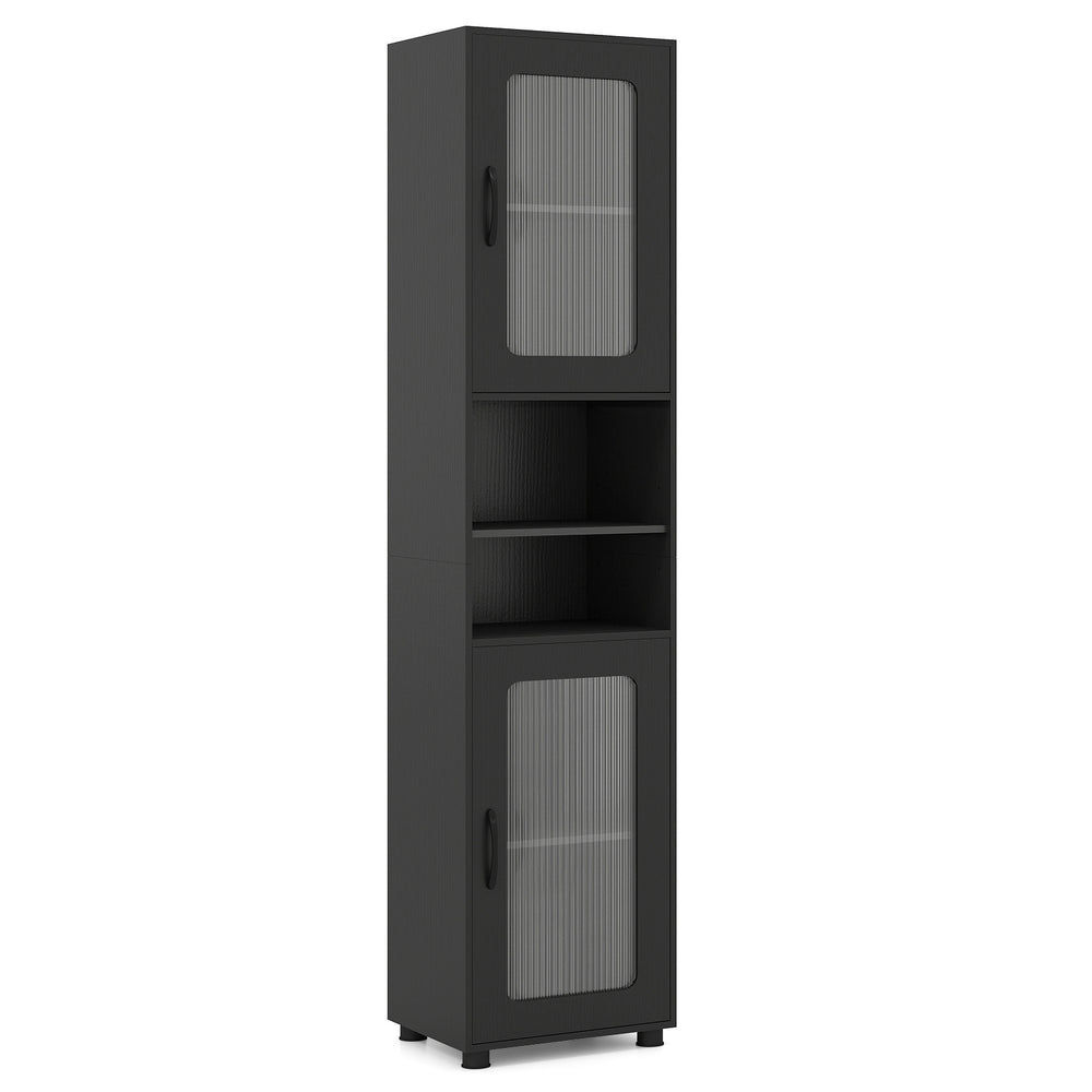 Tall Bathroom Storage Cabinet with Adjustable Shelf for Laundry-Black