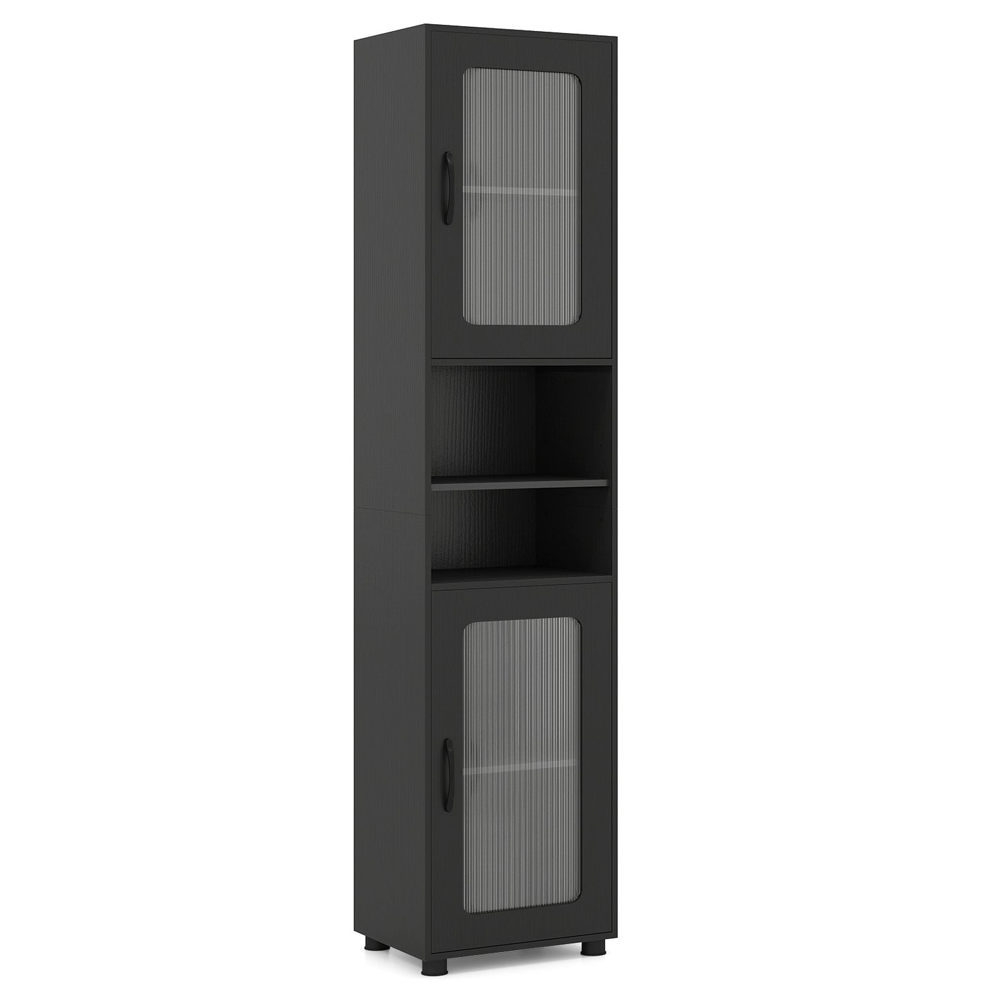 Tall Bathroom Storage Cabinet with Adjustable Shelf for Laundry-Black