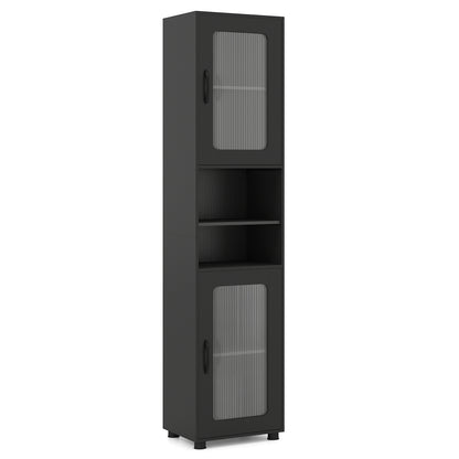 Tall Bathroom Storage Cabinet with Adjustable Shelf for Laundry-Black