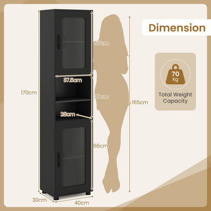 Tall Bathroom Storage Cabinet with Adjustable Shelf for Laundry-Black