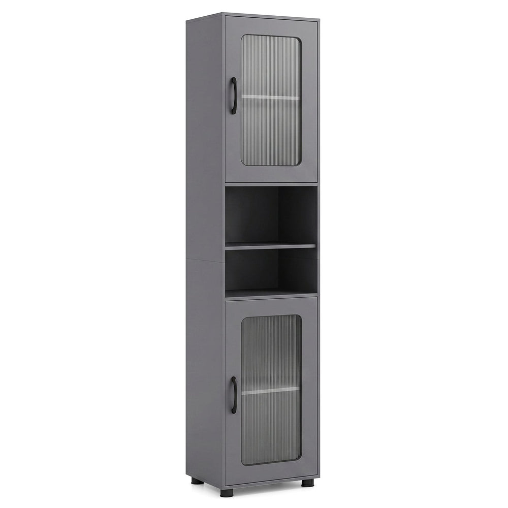 Tall Bathroom Storage Cabinet with Adjustable Shelf for Laundry-Grey