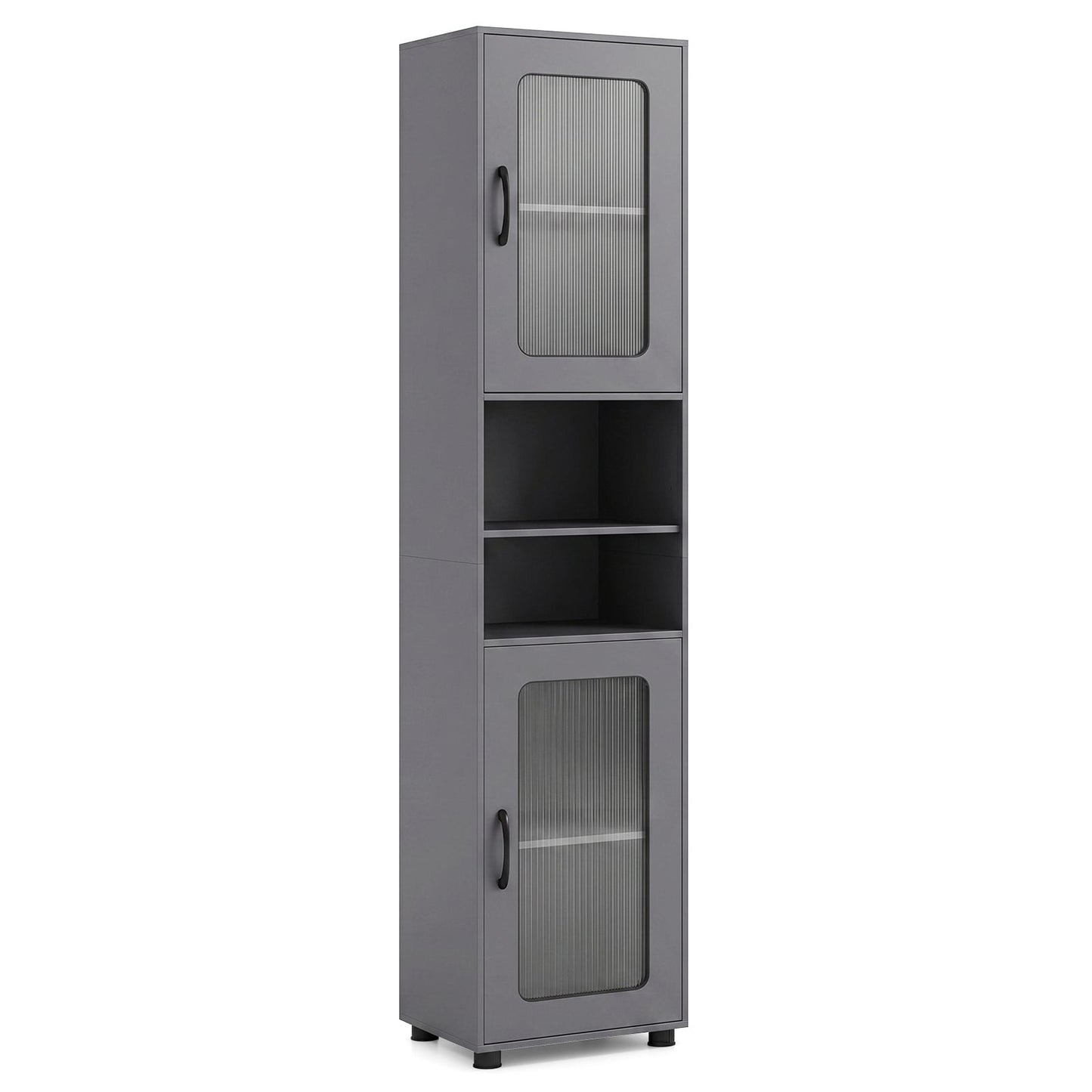 Tall Bathroom Storage Cabinet with Adjustable Shelf for Laundry-Grey