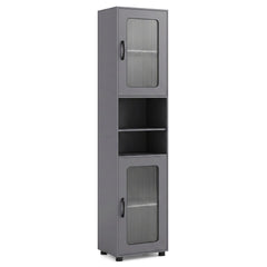Tall Bathroom Storage Cabinet with Adjustable Shelf for Laundry-Grey