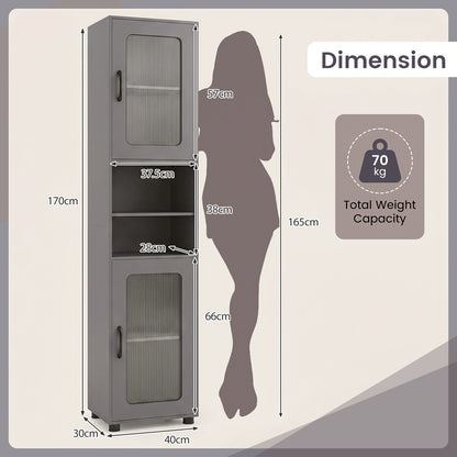 Tall Bathroom Storage Cabinet with Adjustable Shelf for Laundry-Grey