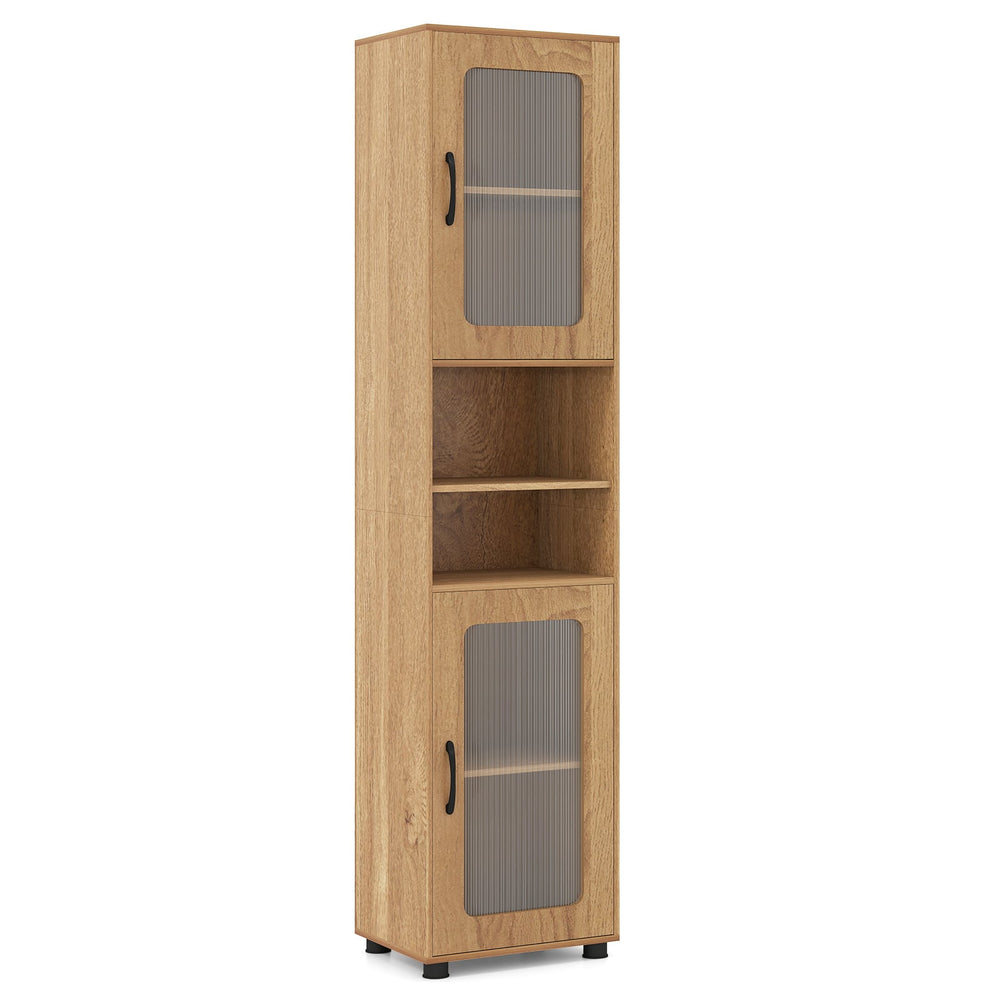 Tall Bathroom Storage Cabinet with Adjustable Shelf for Laundry-Natural