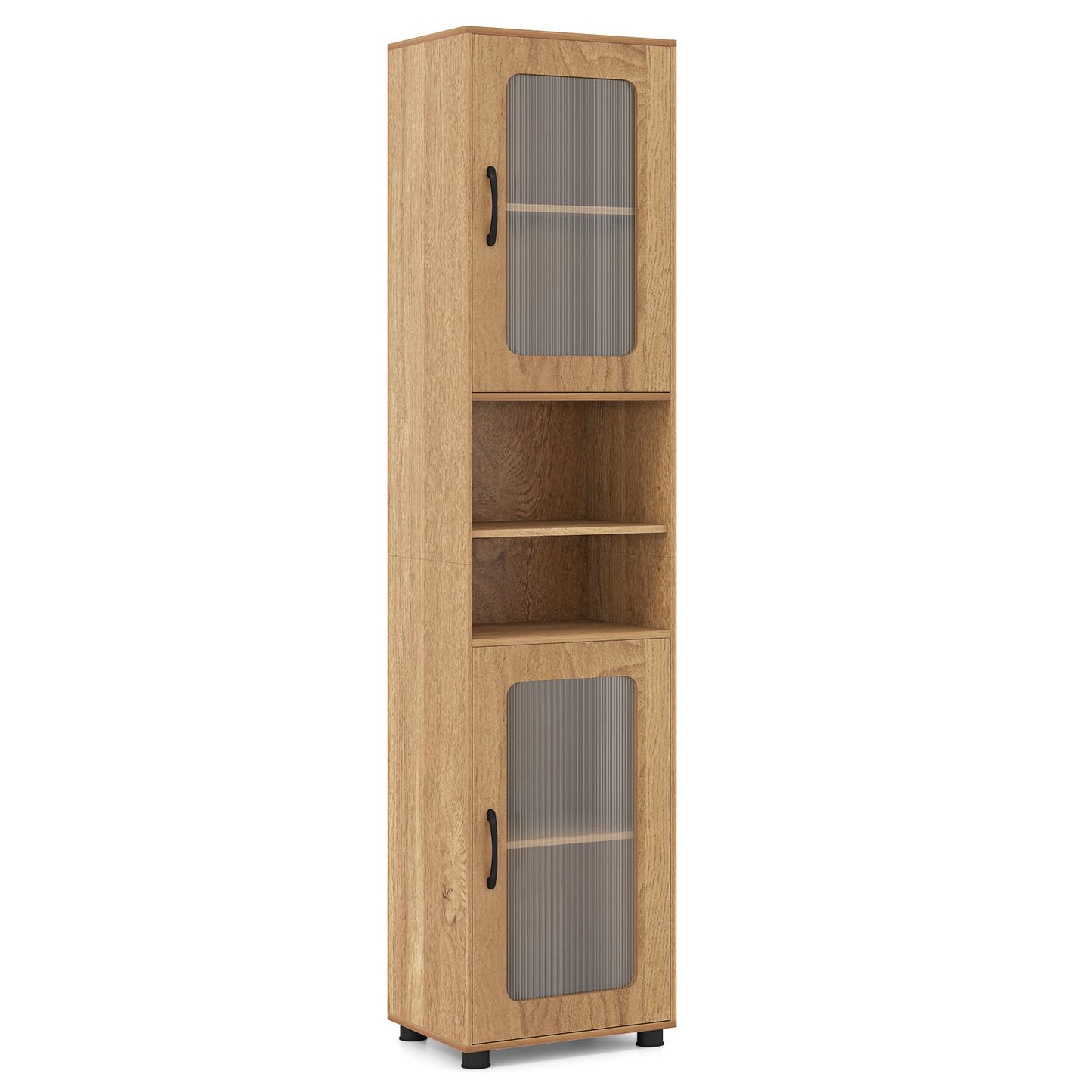 Tall Bathroom Storage Cabinet with Adjustable Shelf for Laundry-Natural