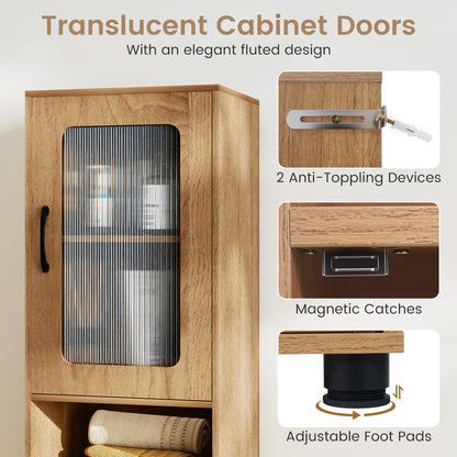 Tall Bathroom Storage Cabinet with Adjustable Shelf for Laundry-Natural