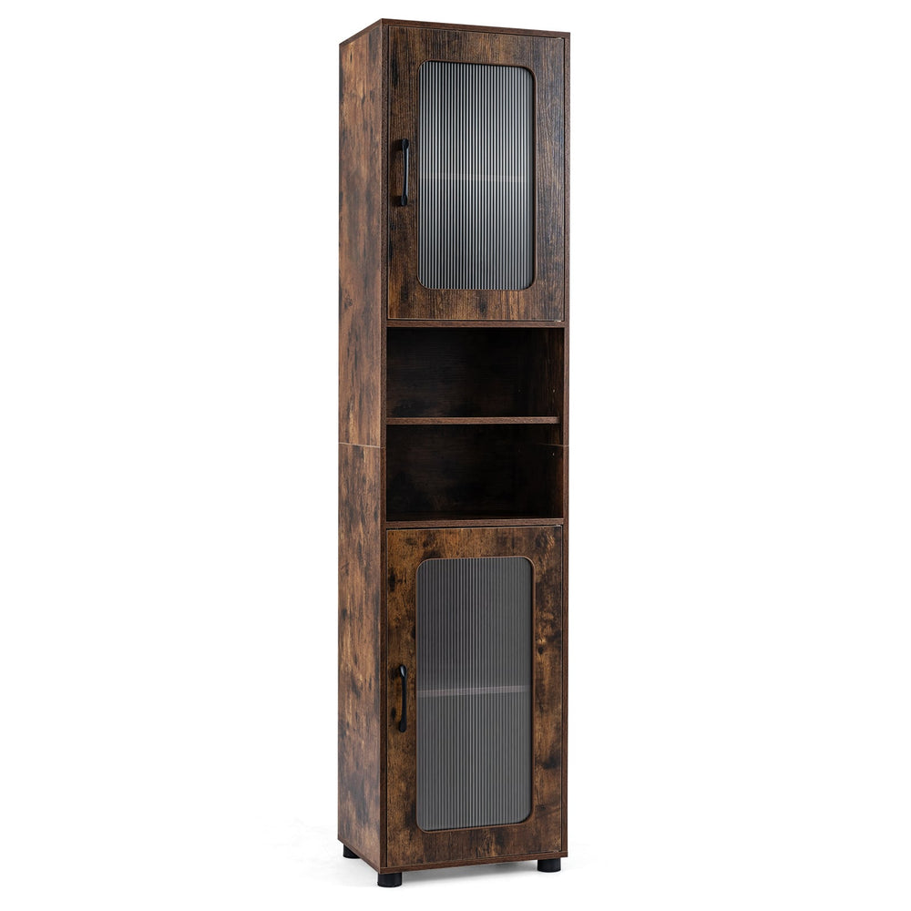 Tall Bathroom Storage Cabinet with Adjustable Shelf for Laundry-Rusticbrown