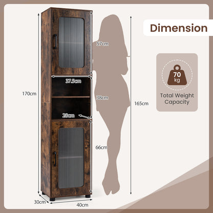 Tall Bathroom Storage Cabinet with Adjustable Shelf for Laundry-Rusticbrown