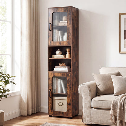 Tall Bathroom Storage Cabinet with Adjustable Shelf for Laundry-Rusticbrown